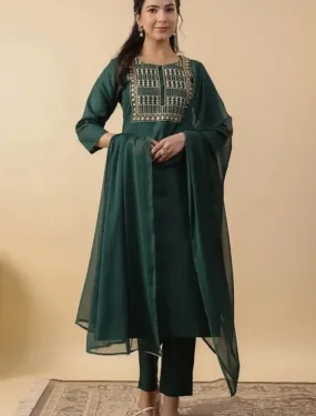 Green Yoke Embroidered Kurta Set