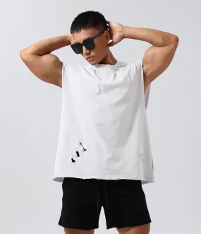 GYM BUDDY WORKOUT SLEEVELESS T SHIRT WITH DISTRESSED HOLES