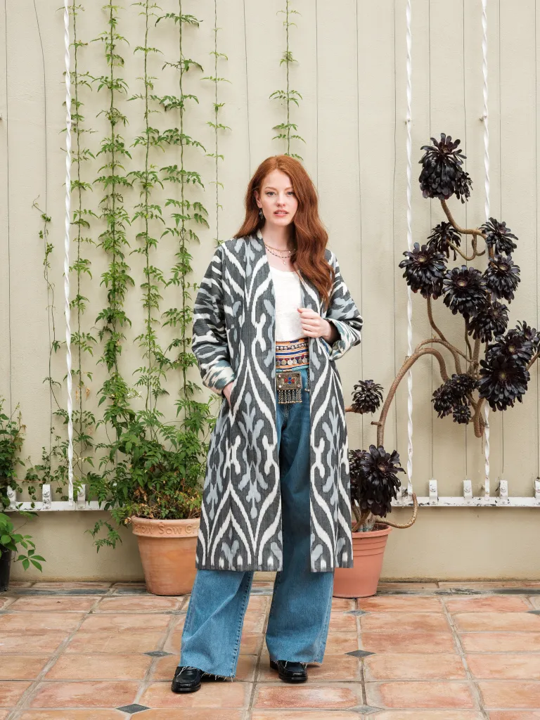 Handwoven Cotton Ikat Chapan - Reversible in Blues