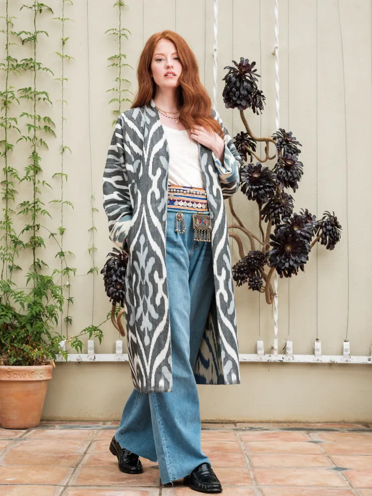 Handwoven Cotton Ikat Chapan - Reversible in Blues
