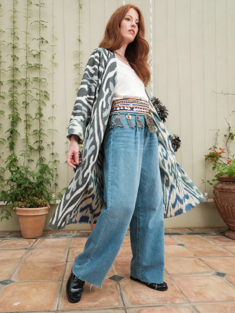 Handwoven Cotton Ikat Chapan - Reversible in Blues