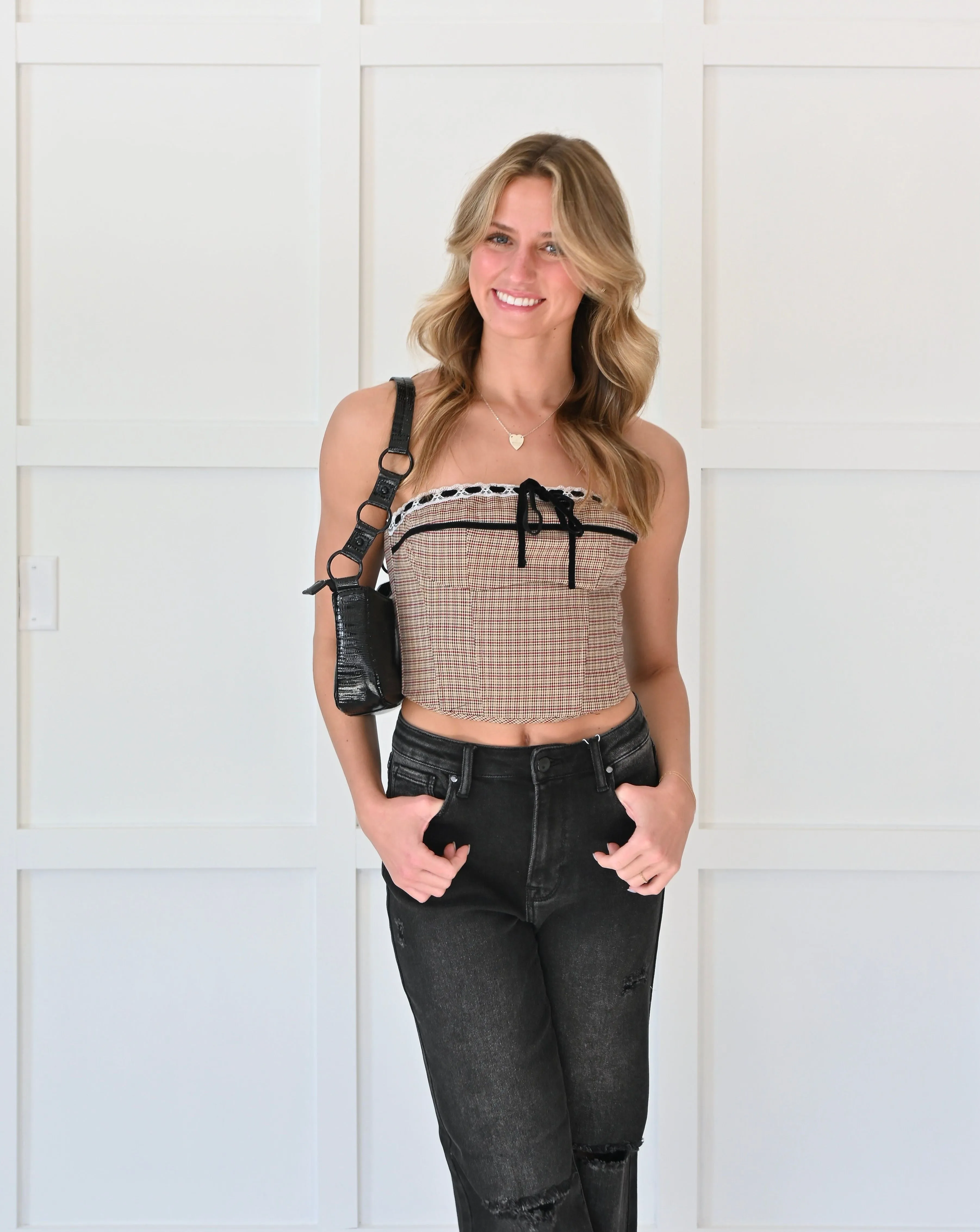 Hayden Bow Plaid Corset Top