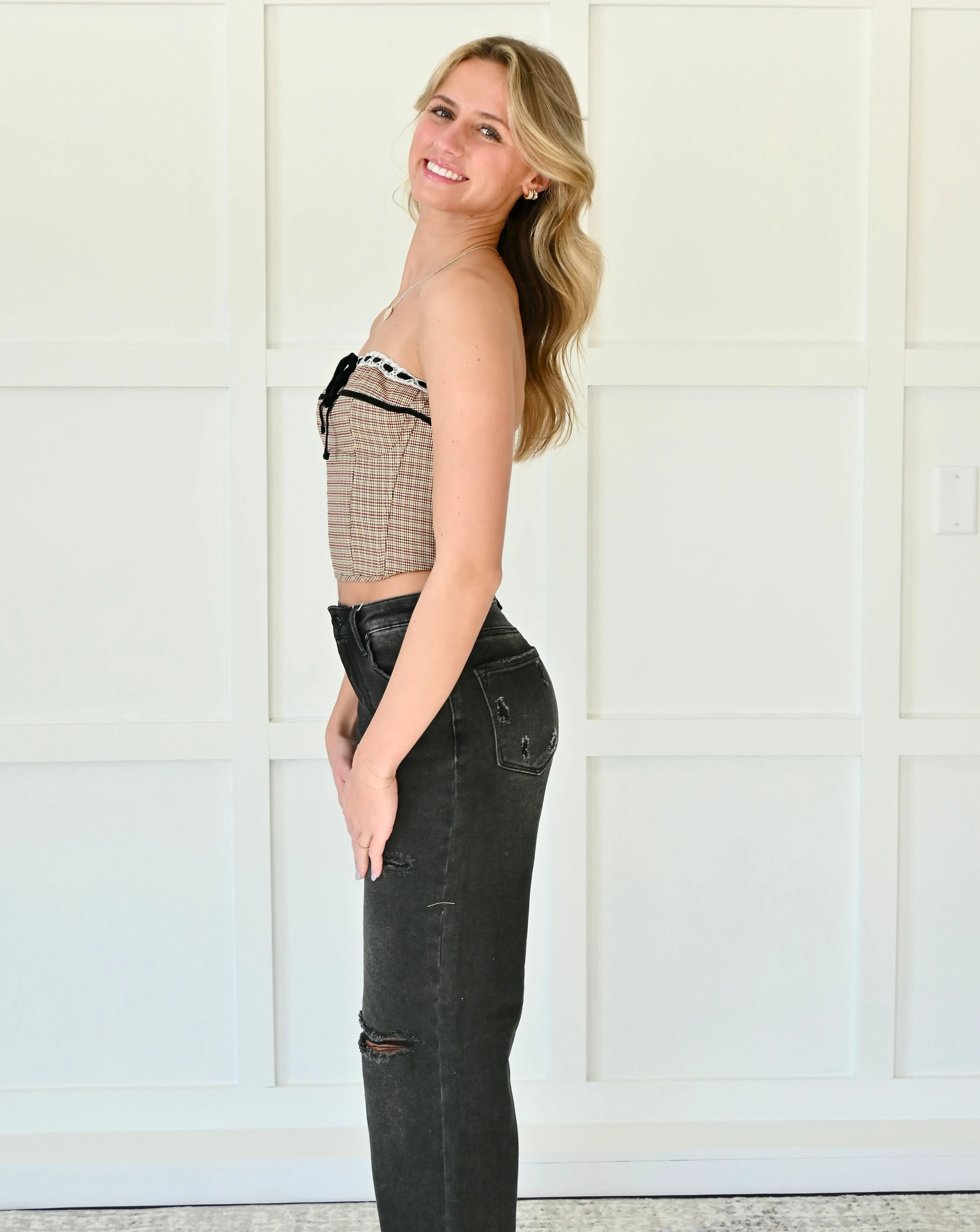 Hayden Bow Plaid Corset Top