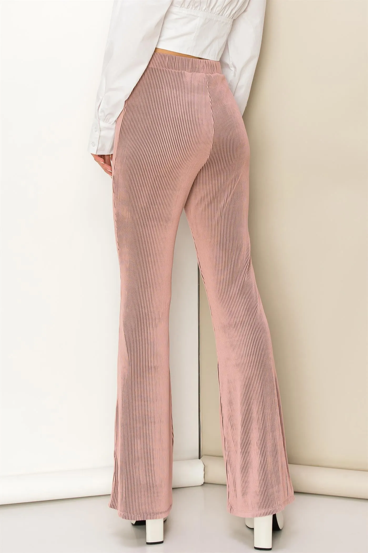 HF23E573-HIGH-WAIST KNIT FLARED PANTS