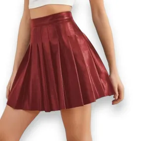 High Waisted Faux Leather Pleated Mini Skirt