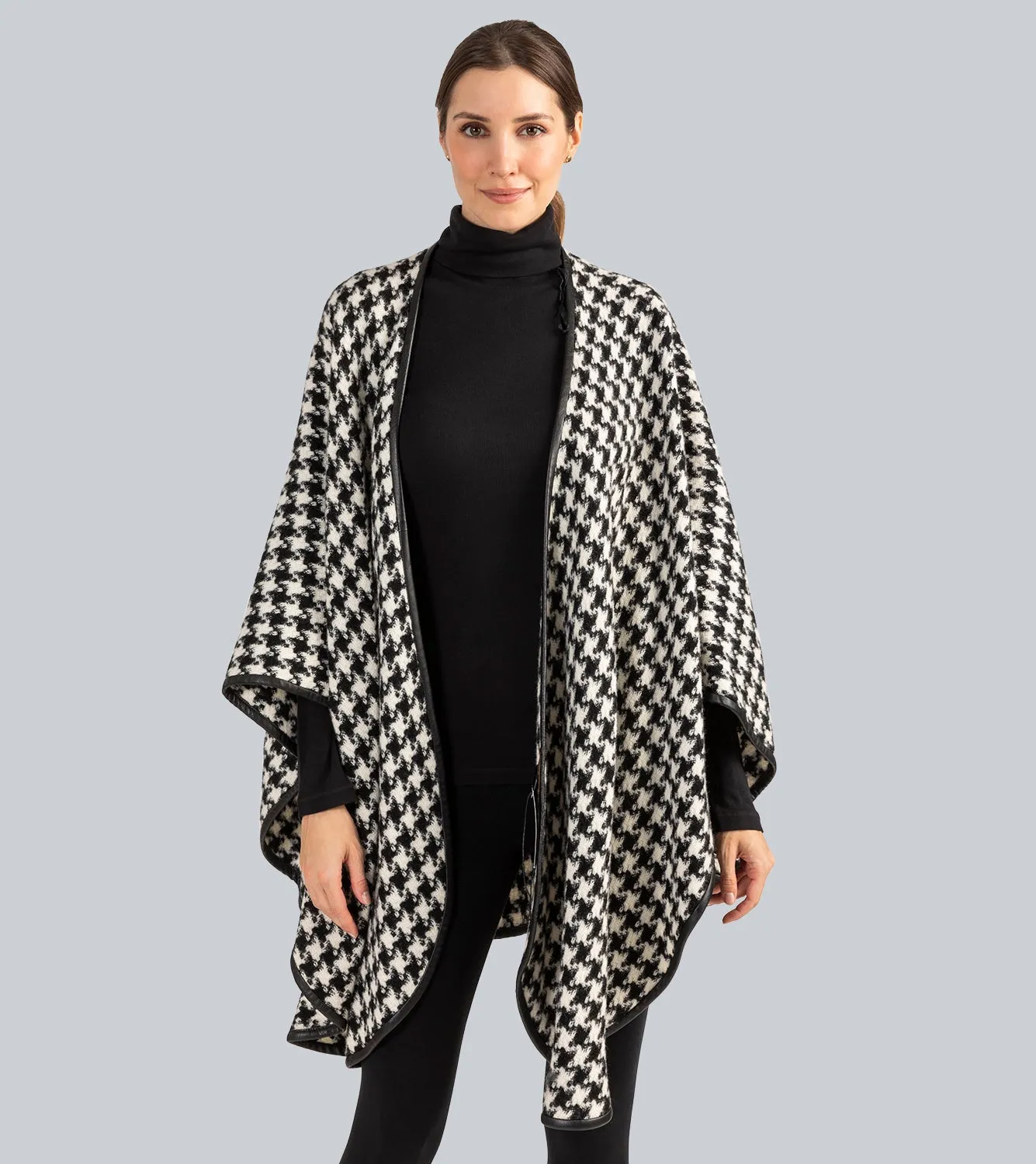 Houndstooth Leather Trimmed Cape