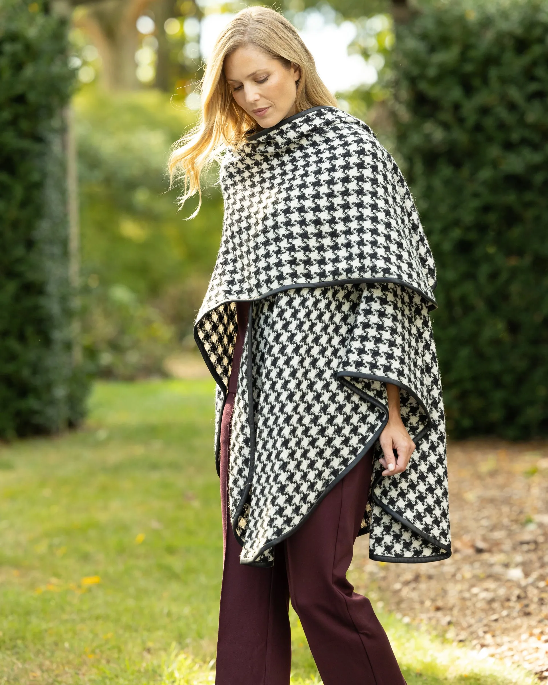 Houndstooth Leather Trimmed Cape