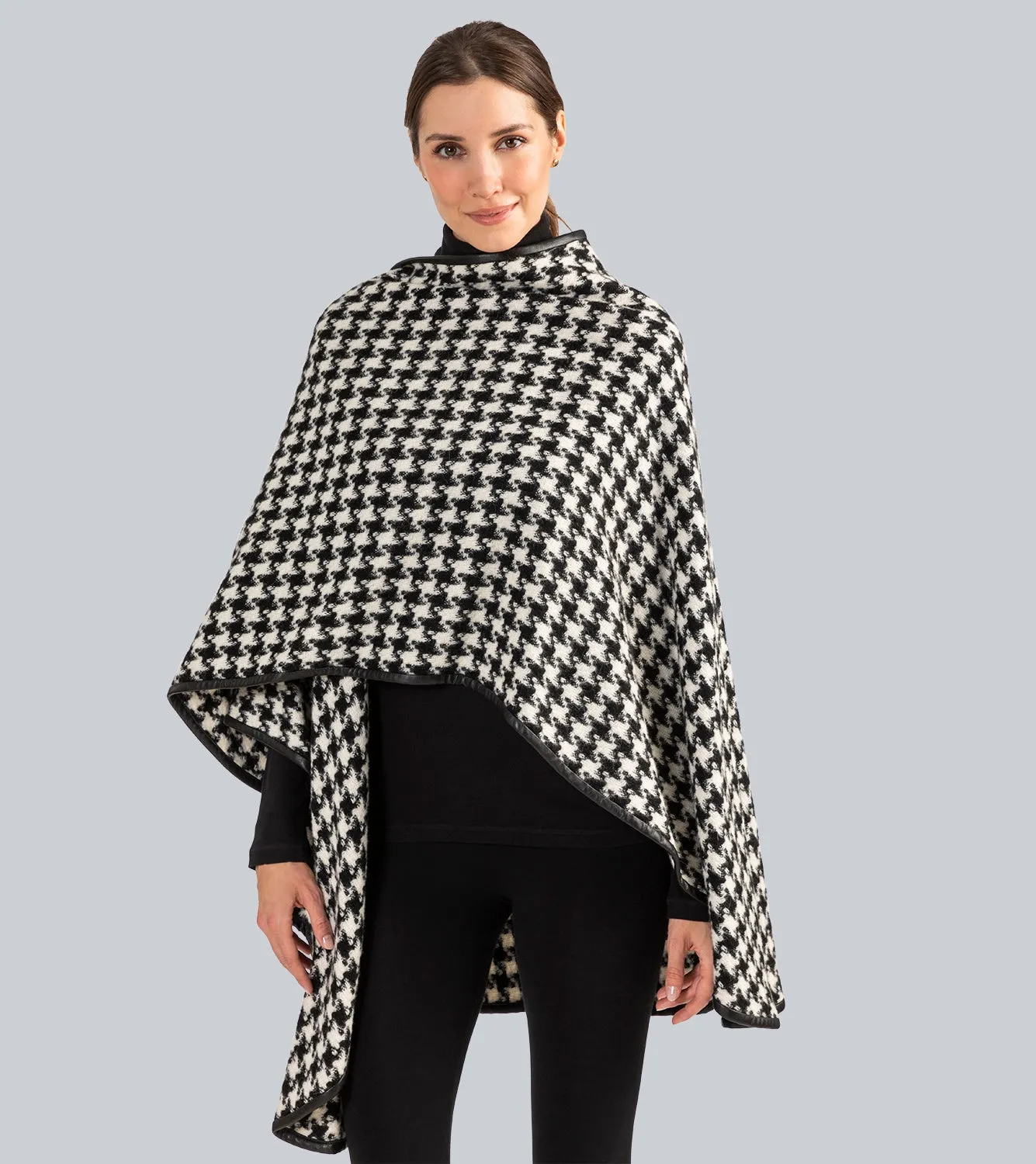 Houndstooth Leather Trimmed Cape