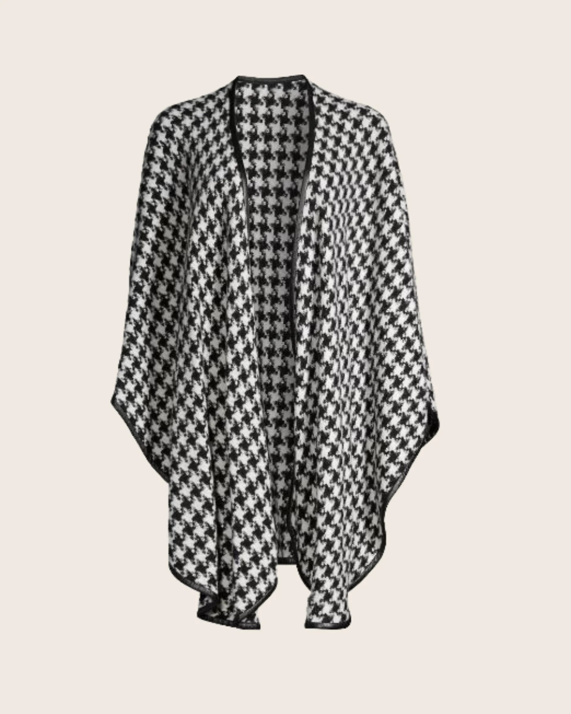 Houndstooth Leather Trimmed Cape