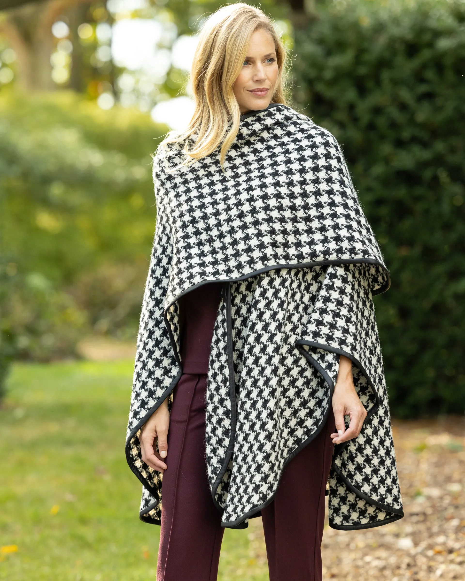 Houndstooth Leather Trimmed Cape