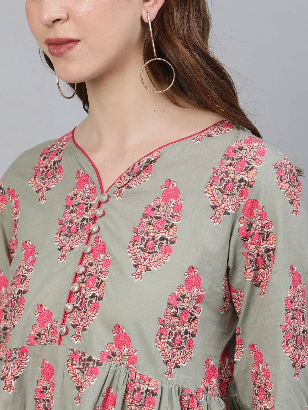 Ishin Women's Cotton Sea Green Printed Top