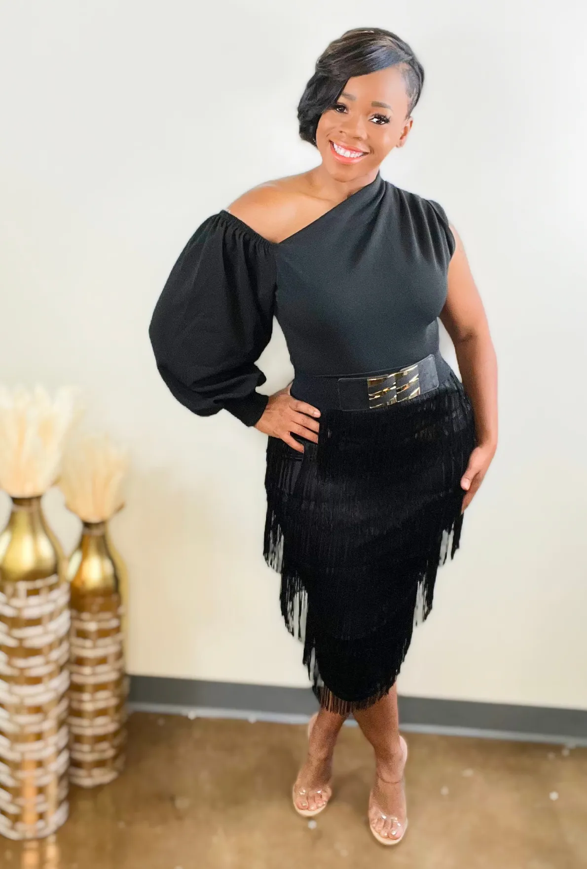 Kenny Coi Fringe Pencil Skirt