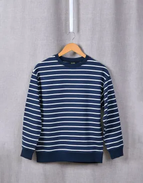 Kids Full Sleeve Crew Neck Sweatshirt-Blue Stripe