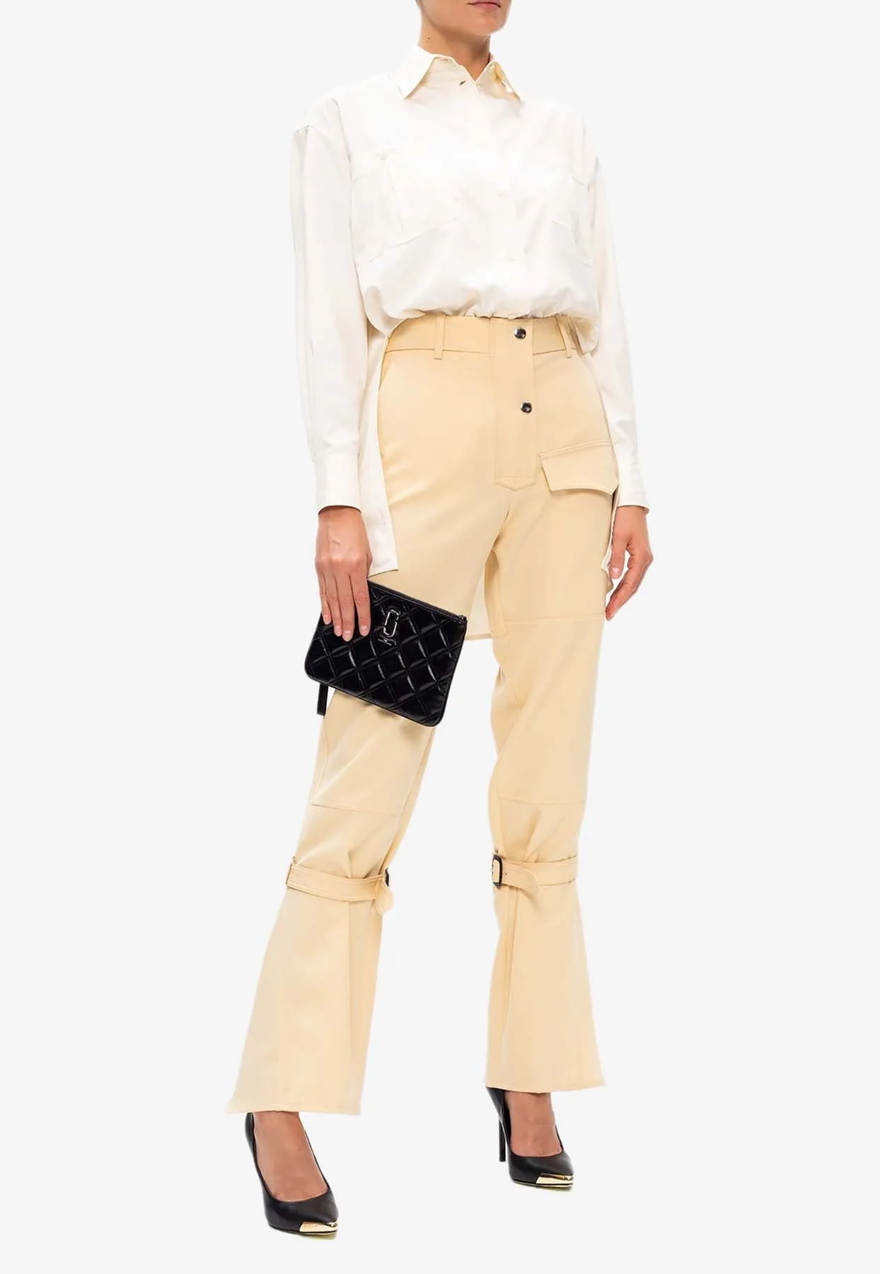 Knee-Straps High-Waisted Wool Pants