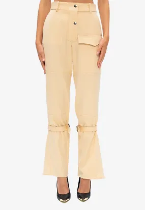 Knee-Straps High-Waisted Wool Pants