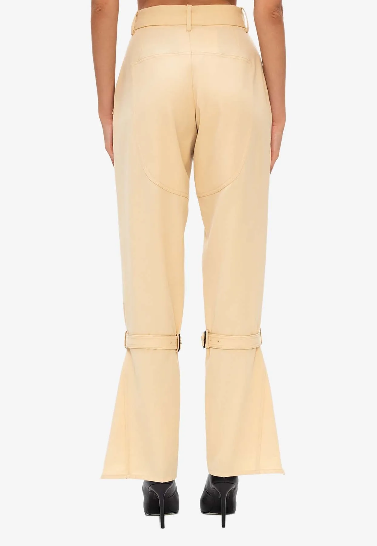 Knee-Straps High-Waisted Wool Pants