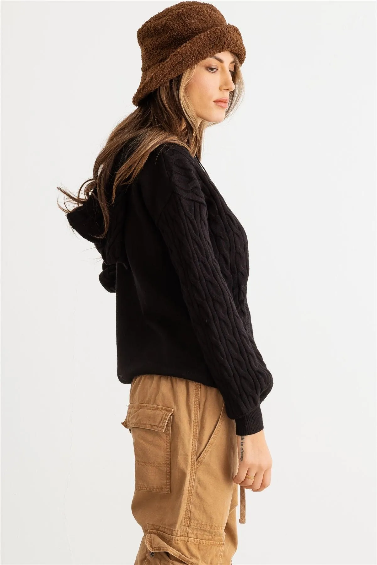 Knit One Pocket Long Sleeve Hooded Sweatshirt