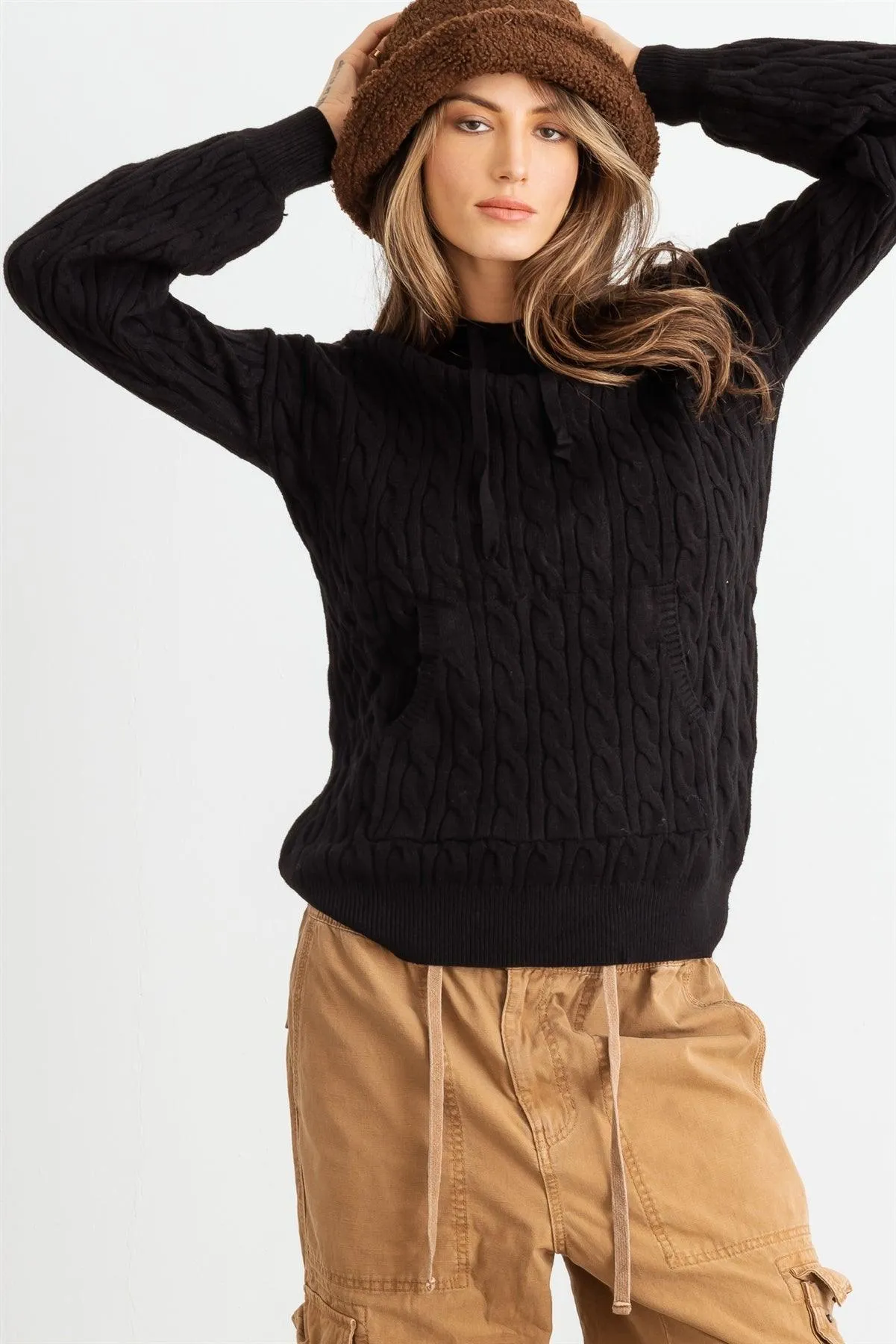 Knit One Pocket Long Sleeve Hooded Sweatshirt