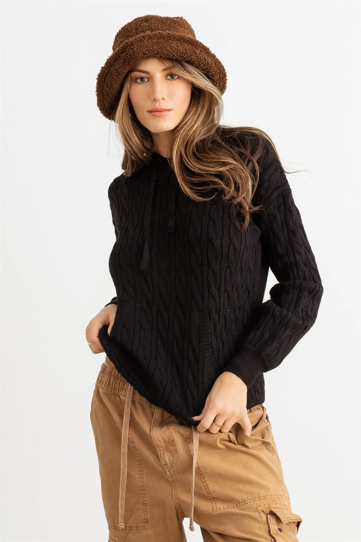 Knit One Pocket Long Sleeve Hooded Sweatshirt