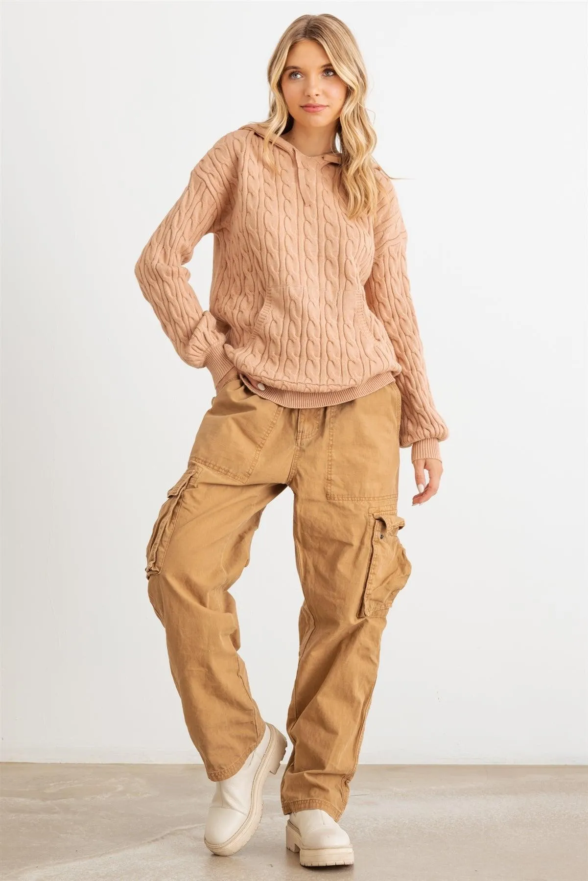 Knit One Pocket Long Sleeve Hooded Sweatshirt