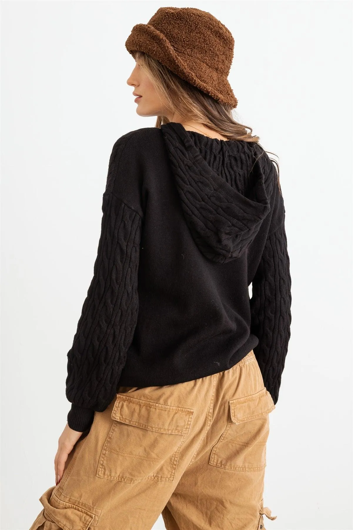 Knit One Pocket Long Sleeve Hooded Sweatshirt