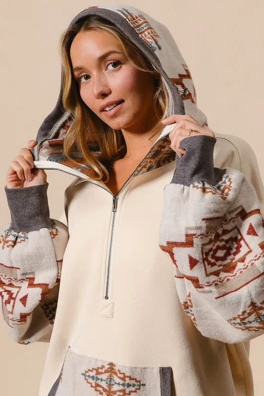 KORY FLEECE AND AZTEC MIX AND MATCH HOODIE TOP S-XL