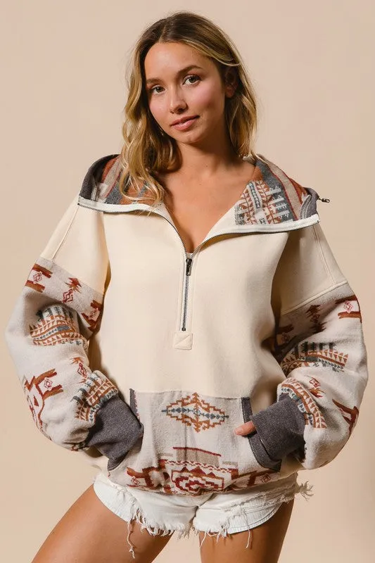 KORY FLEECE AND AZTEC MIX AND MATCH HOODIE TOP S-XL