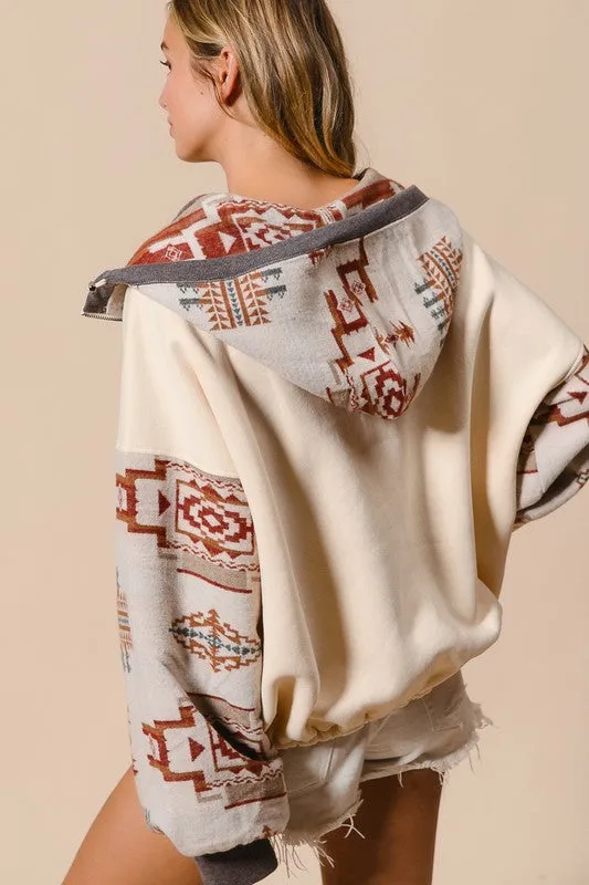 KORY FLEECE AND AZTEC MIX AND MATCH HOODIE TOP S-XL