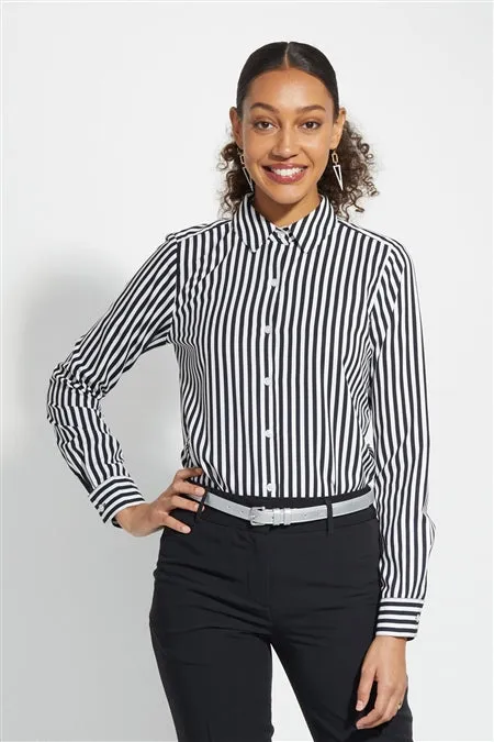 Ladies' Boyfriend Blouse - Black/White Stripe