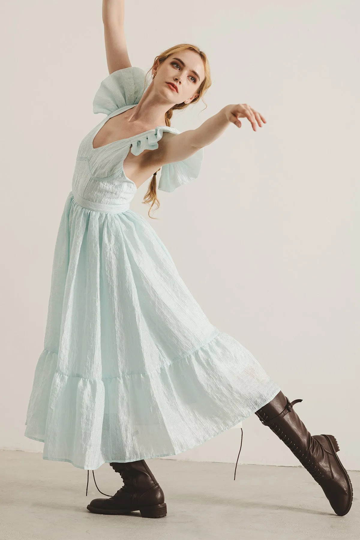 Lawretta Ruffled Sleeve Midi Dress