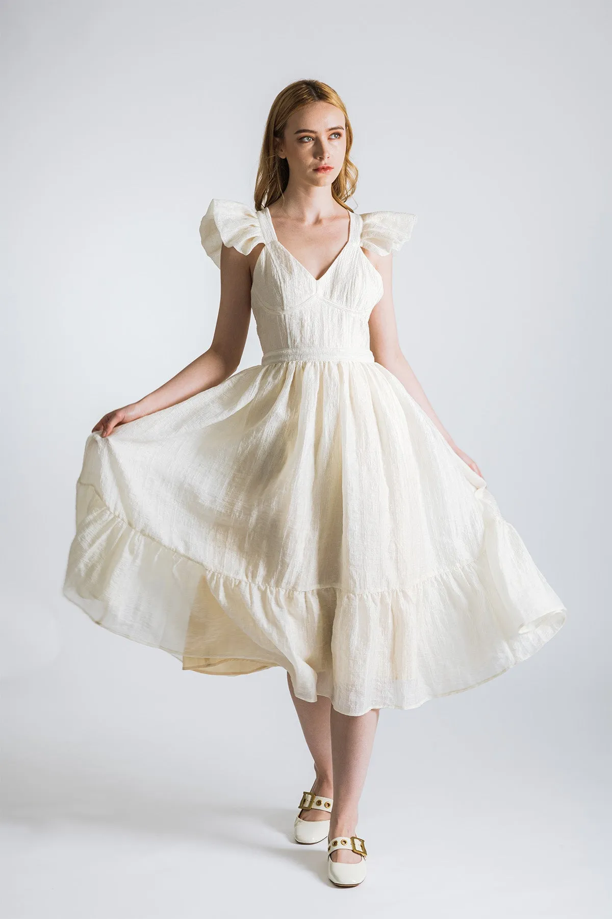 Lawretta Ruffled Sleeve Midi Dress
