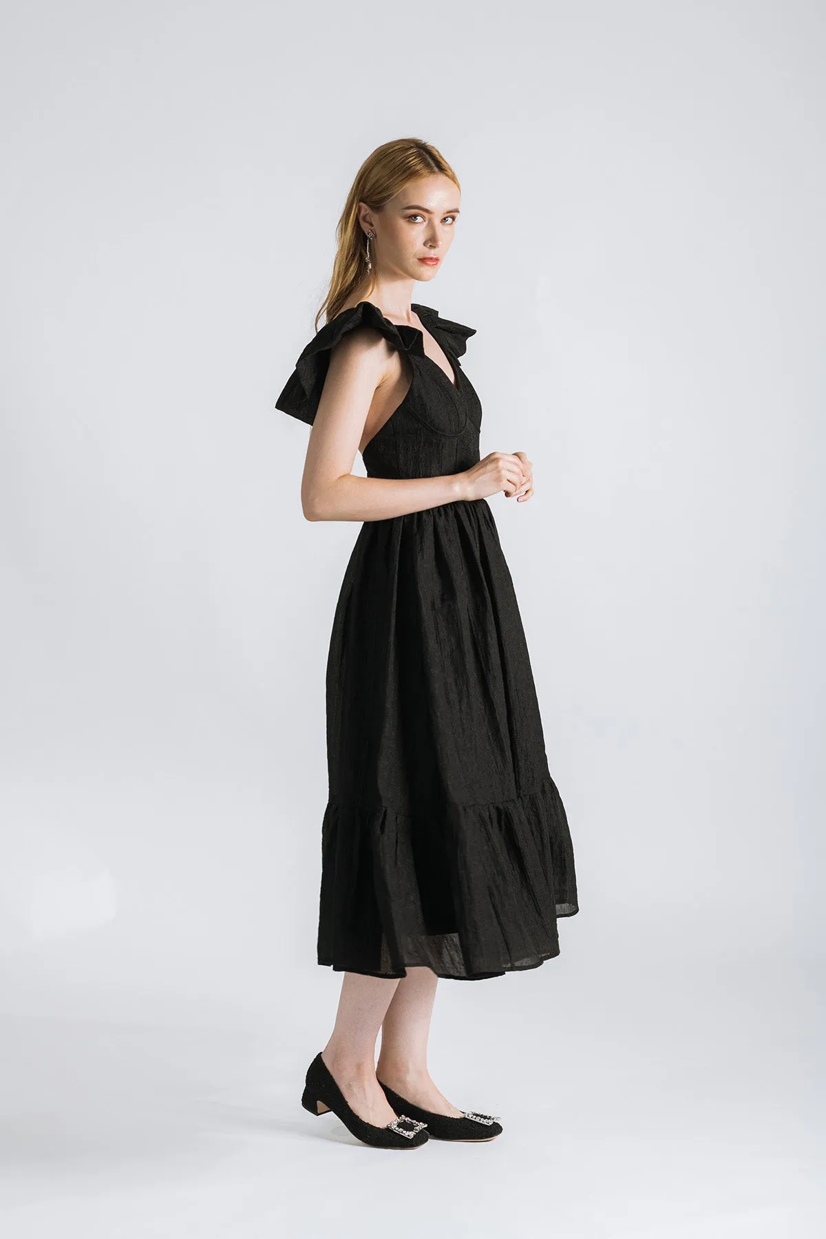 Lawretta Ruffled Sleeve Midi Dress