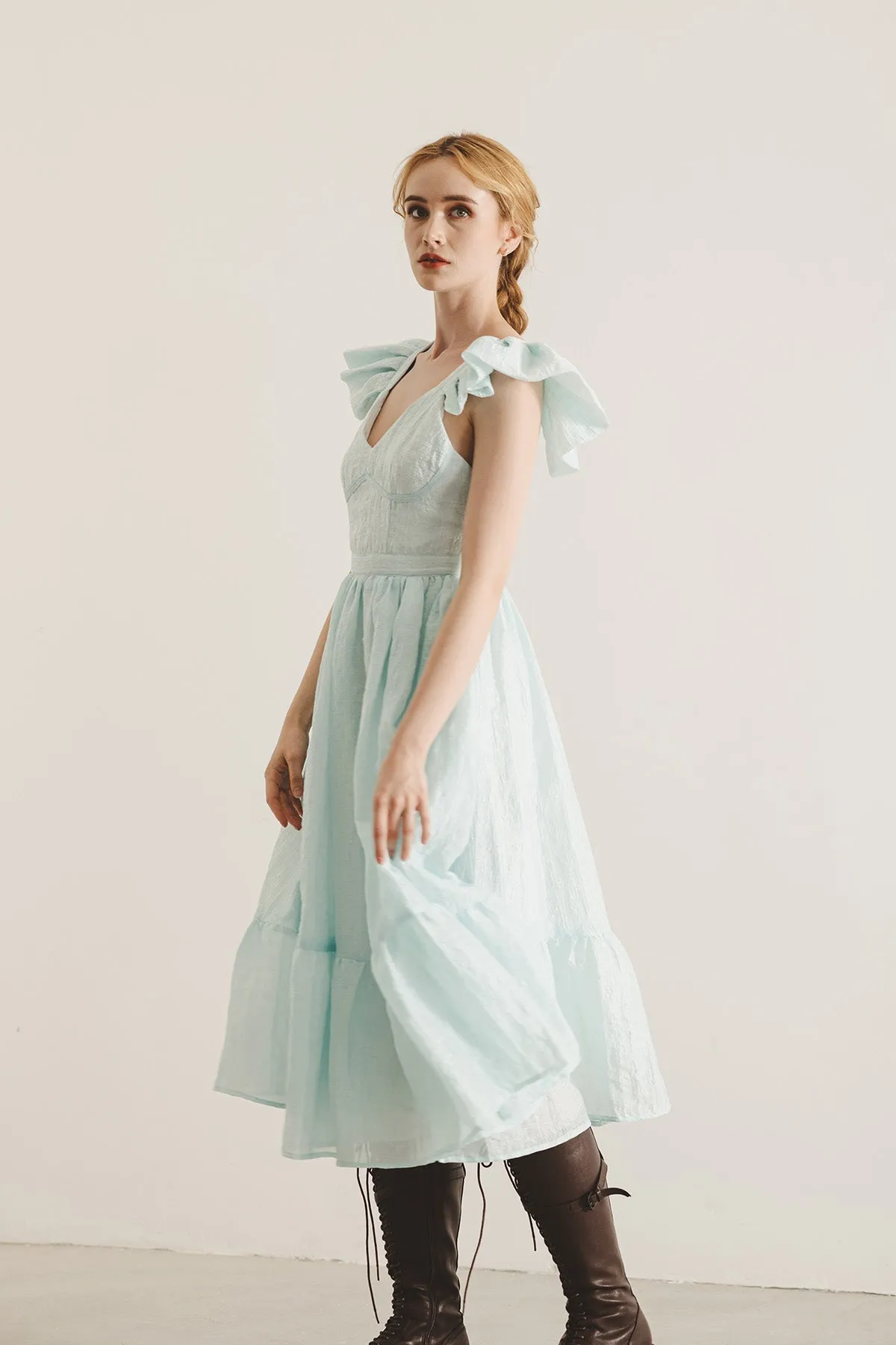 Lawretta Ruffled Sleeve Midi Dress
