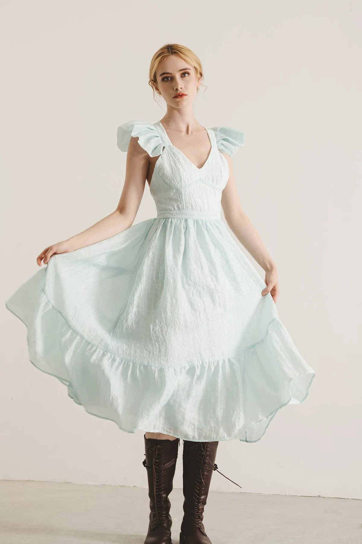 Lawretta Ruffled Sleeve Midi Dress