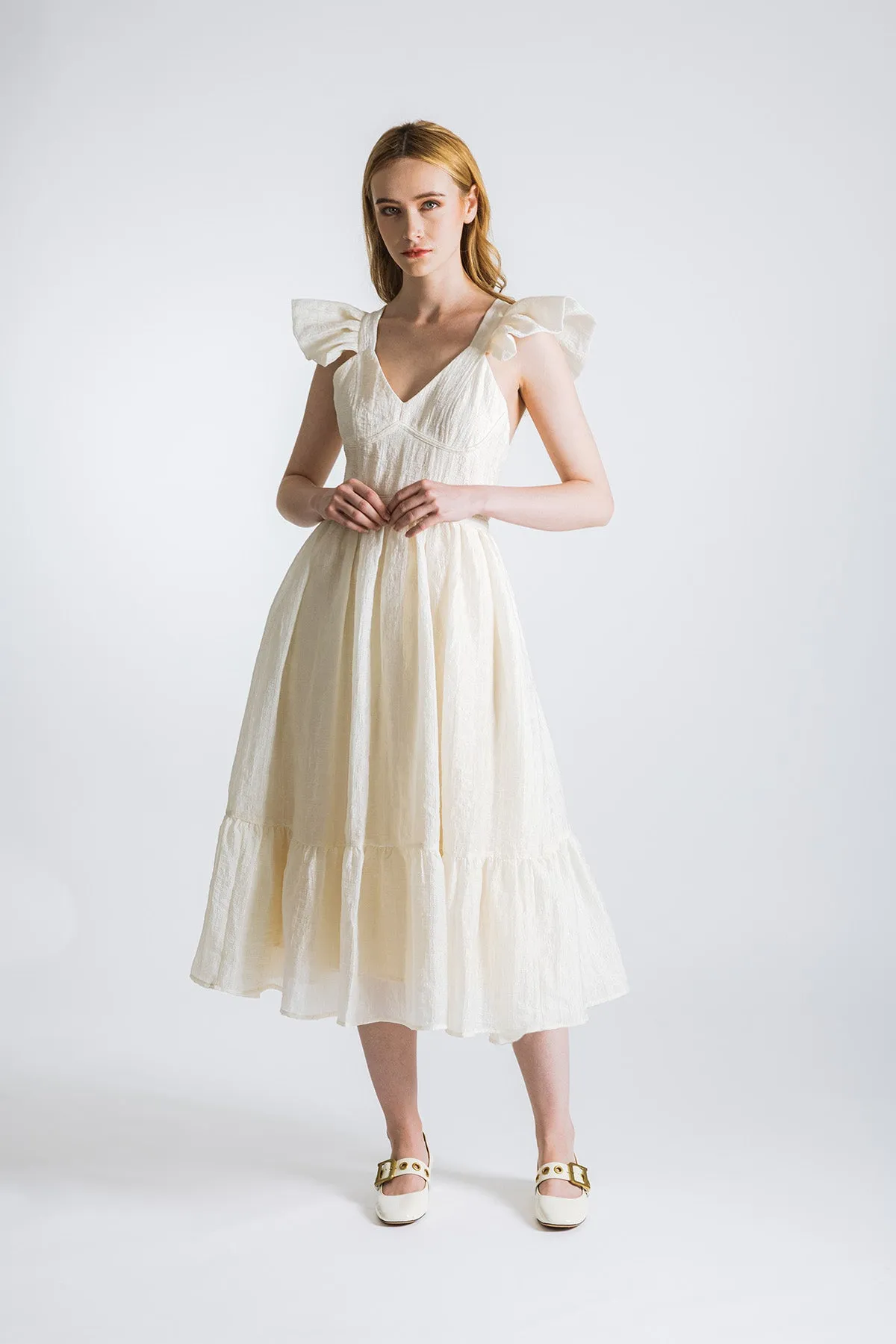 Lawretta Ruffled Sleeve Midi Dress