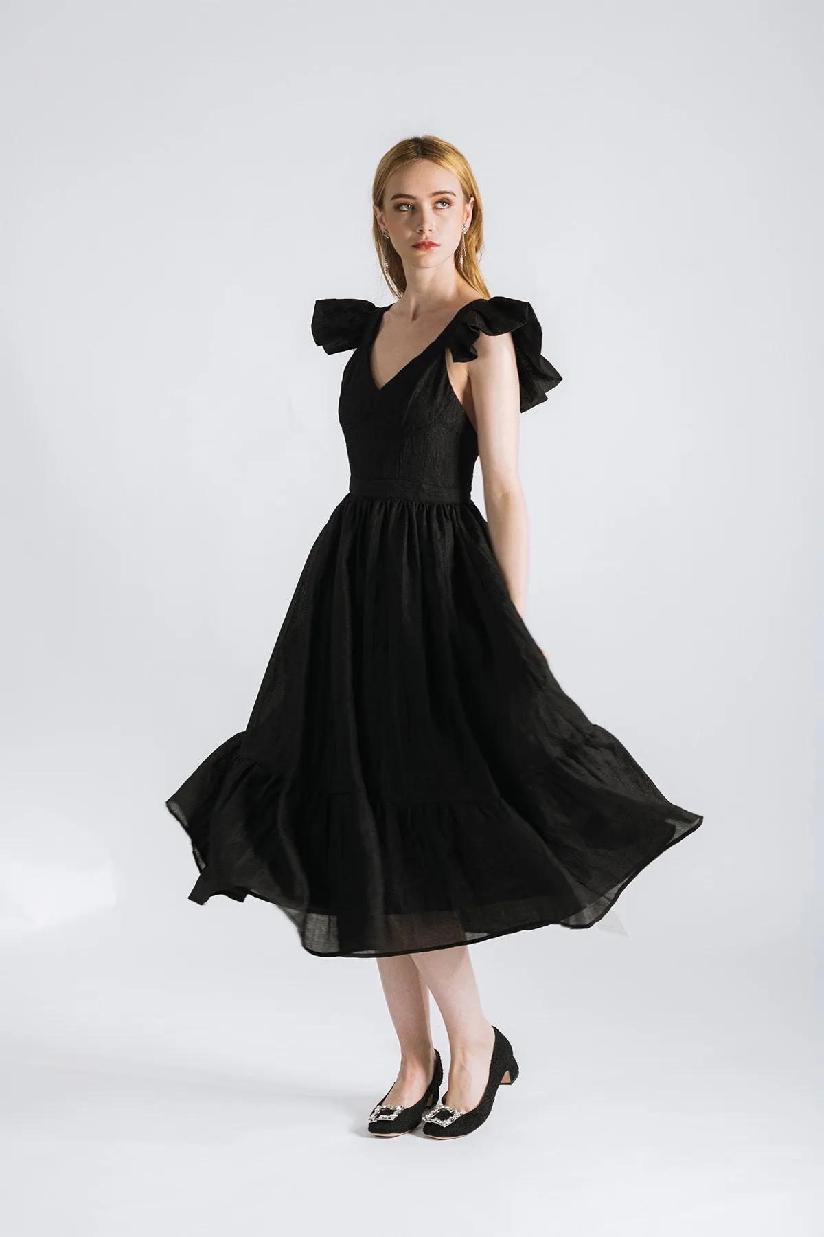 Lawretta Ruffled Sleeve Midi Dress