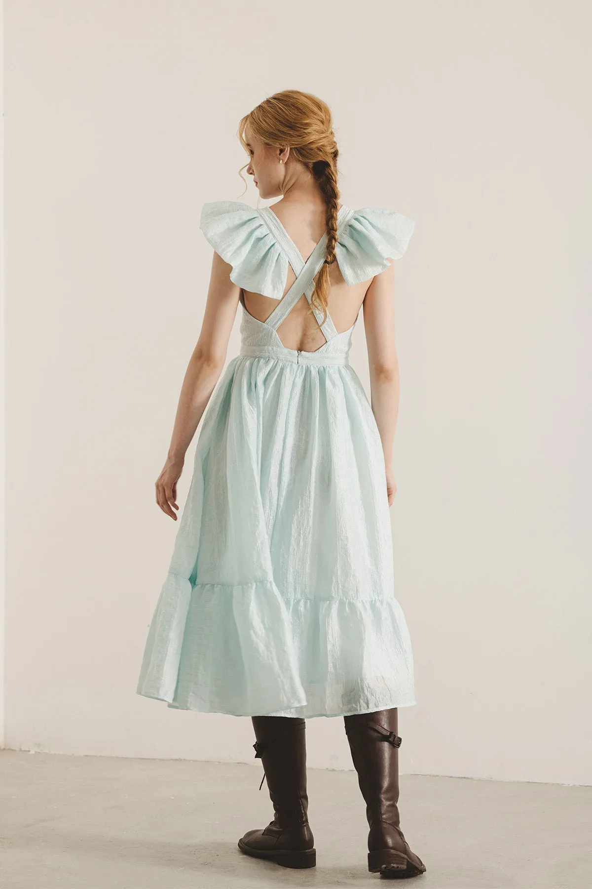 Lawretta Ruffled Sleeve Midi Dress
