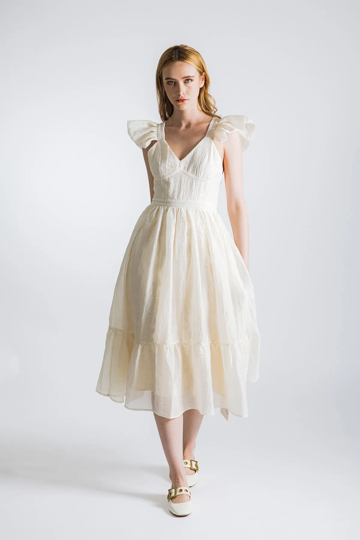 Lawretta Ruffled Sleeve Midi Dress