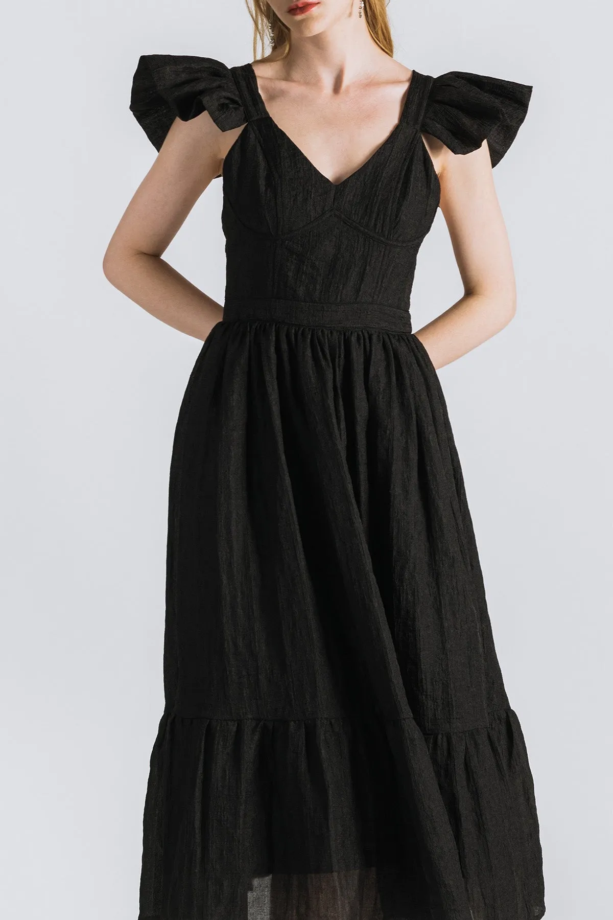 Lawretta Ruffled Sleeve Midi Dress