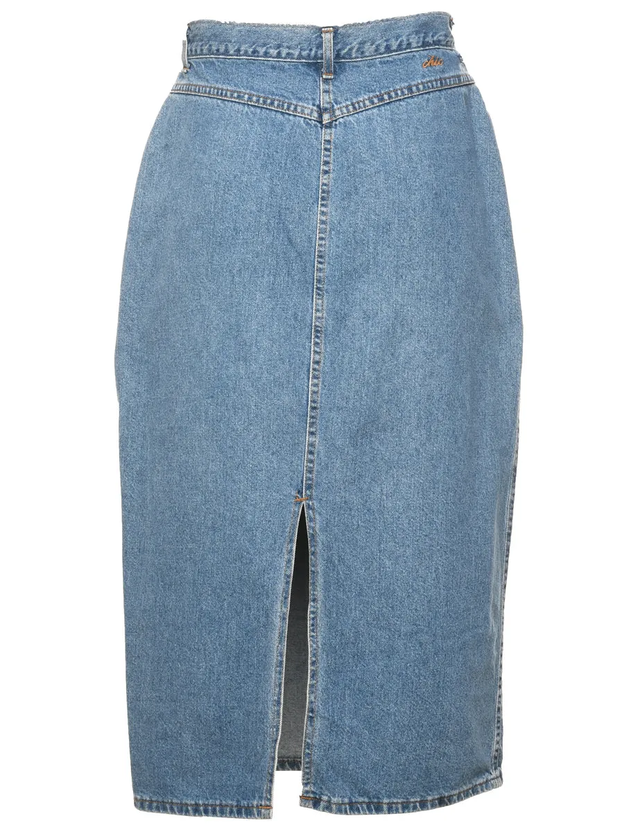 Light Wash Pencil Shape Denim Midi Skirt - M