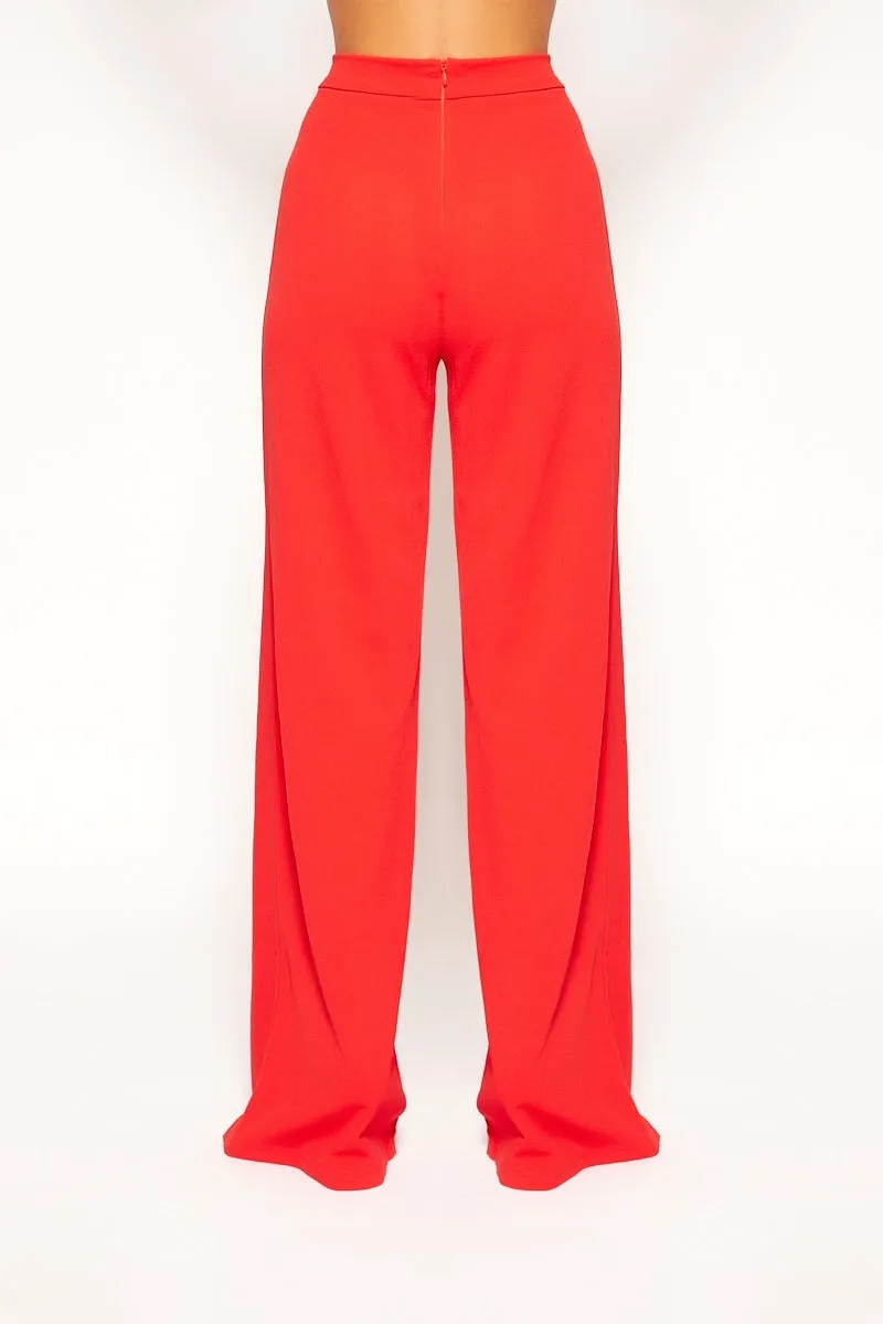 Lyndon - Red High Waisted Gold Button Trousers