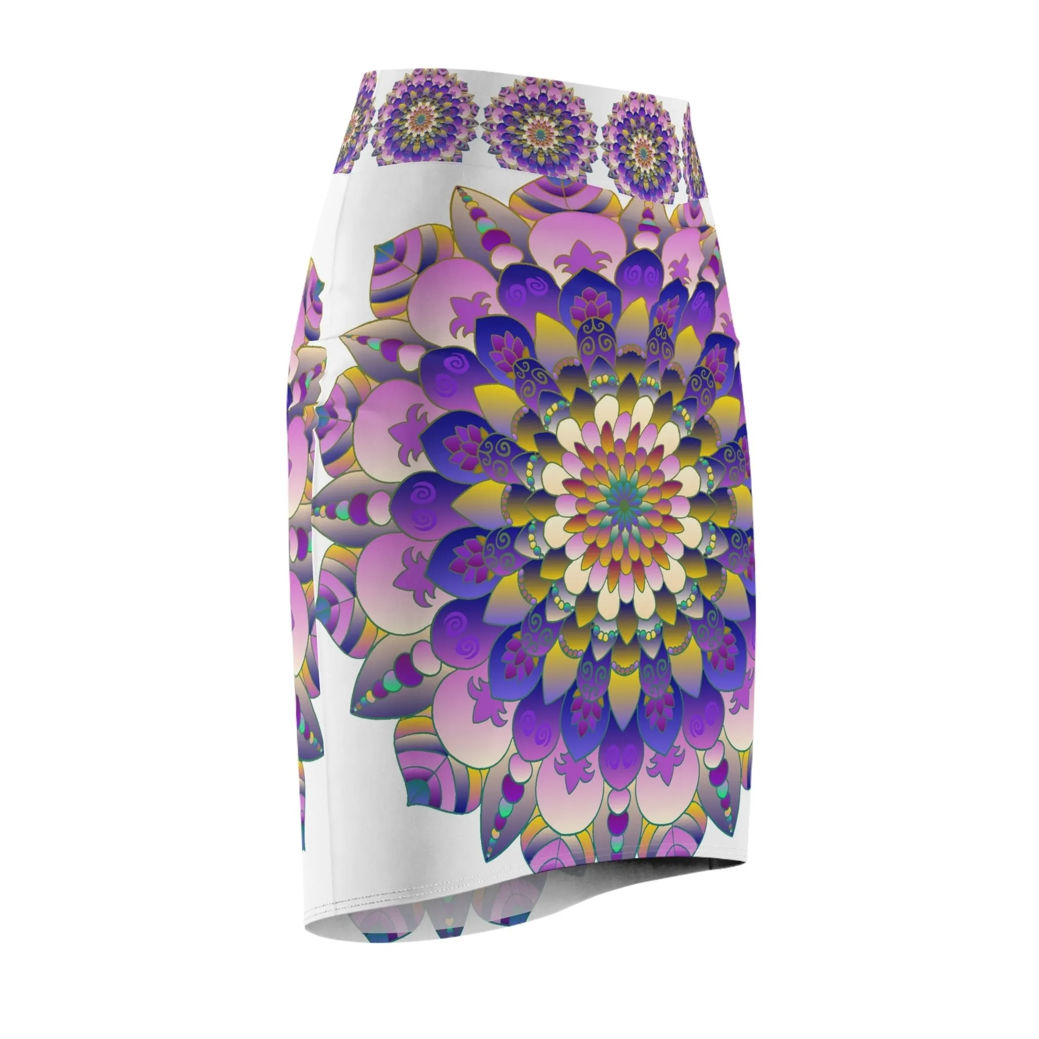 Mandala Pencil Skirt in Light Purple & Azure