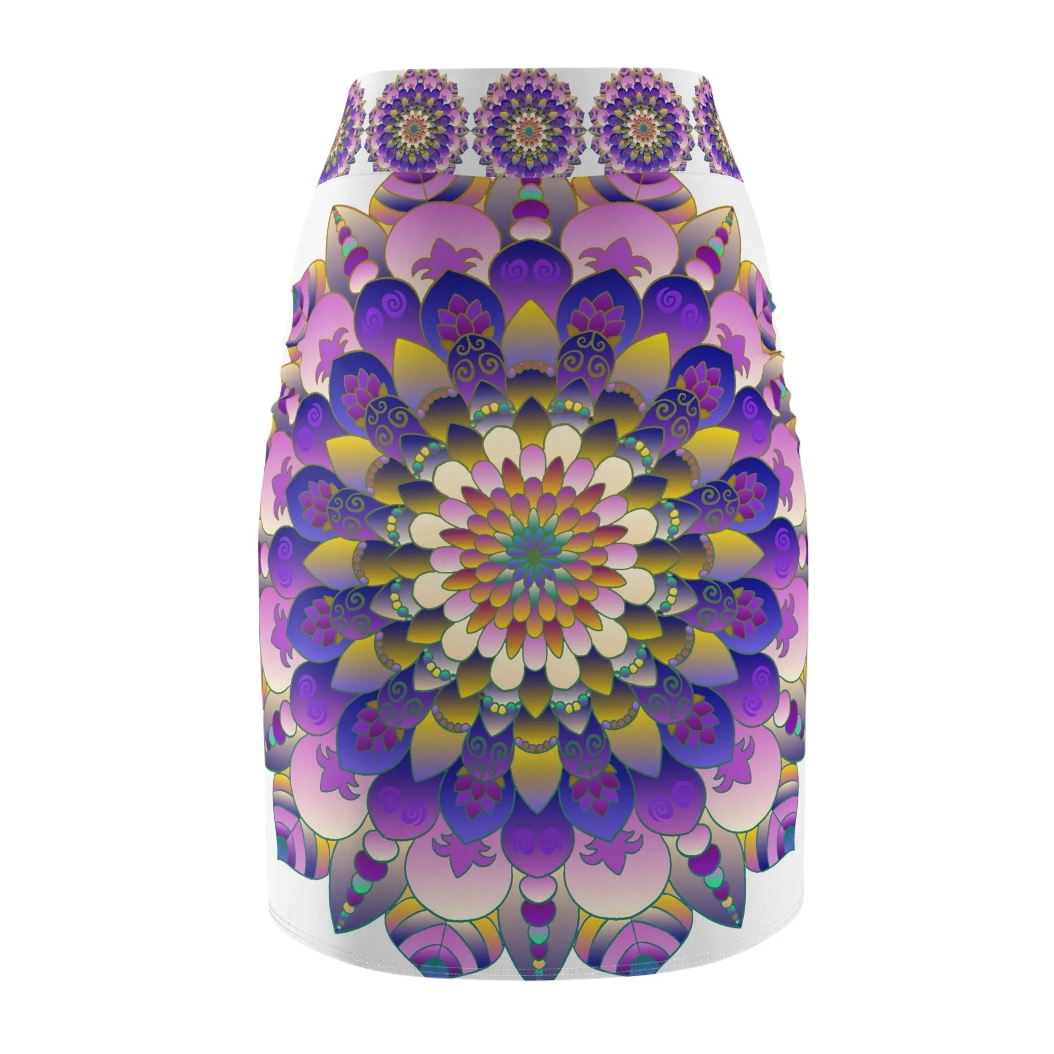 Mandala Pencil Skirt in Light Purple & Azure