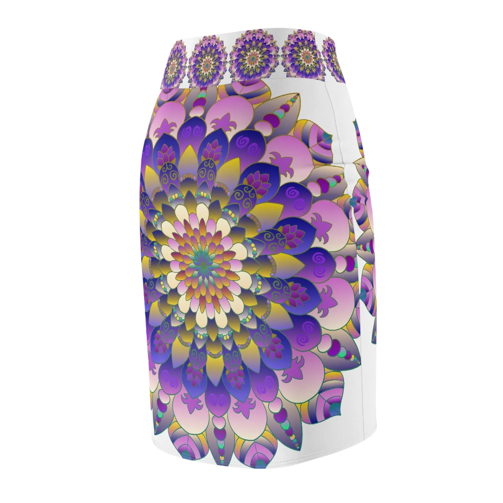 Mandala Pencil Skirt in Light Purple & Azure