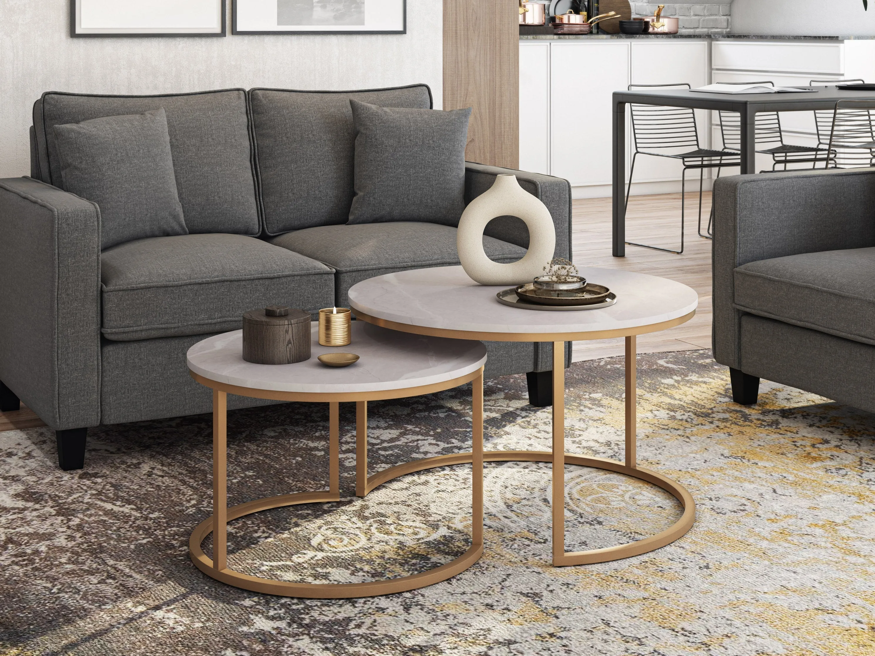 Marble and Gold Round Nesting Coffee Tables