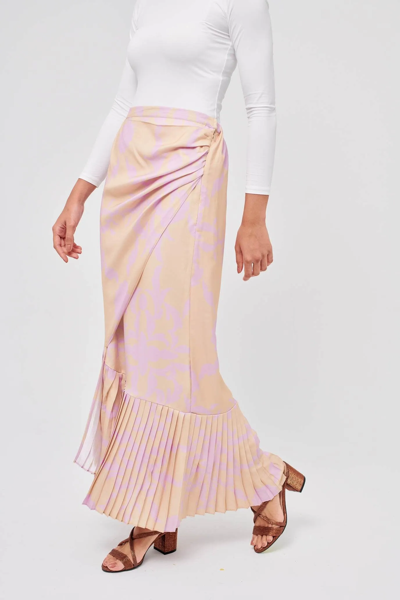 Maria Nude Pleated Skirt