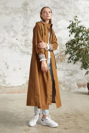 MDS Women Line Pattern Trench Coat - Tan - Jette