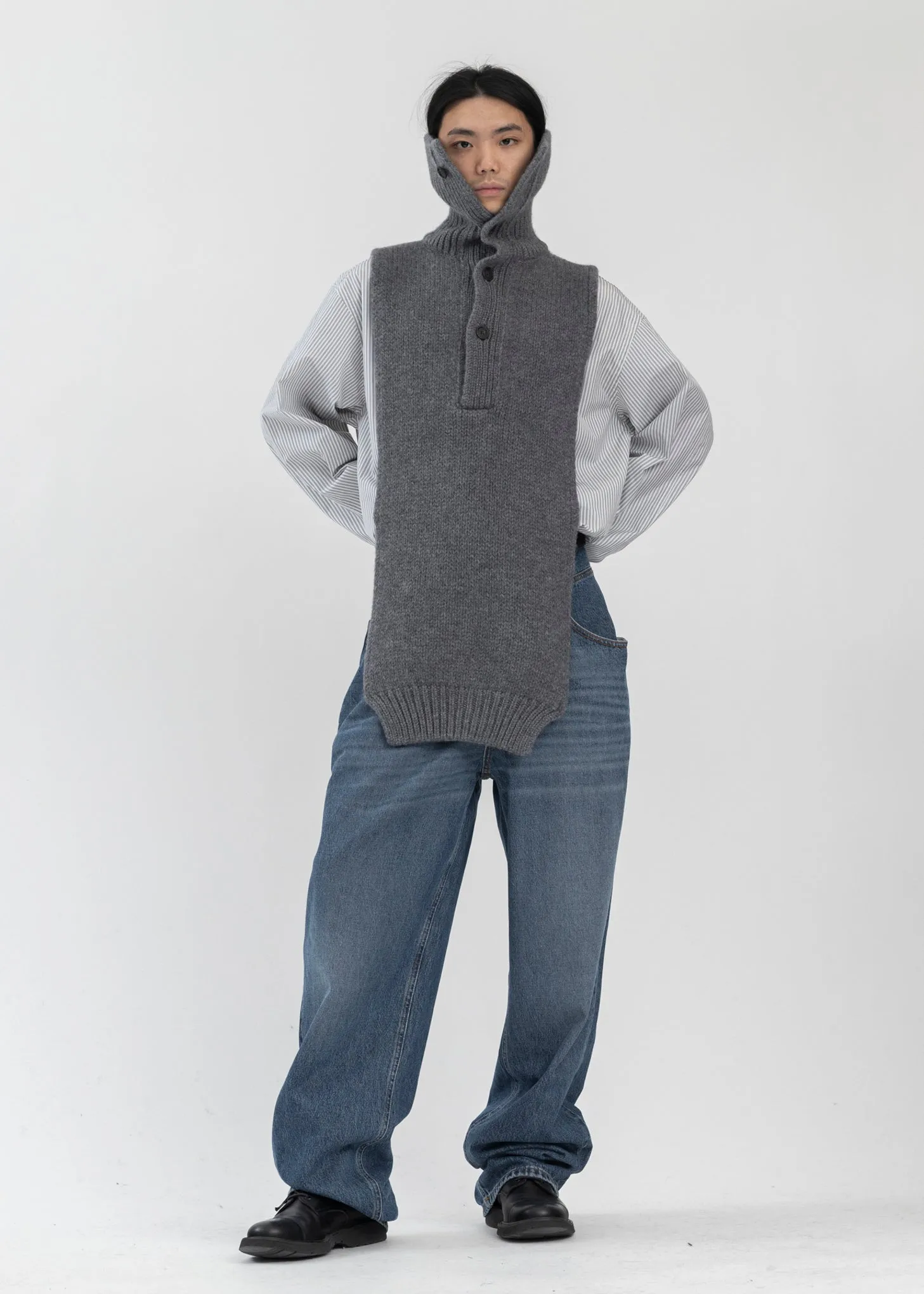 Medium Grey Turtleneck Scarf Chunky Rib