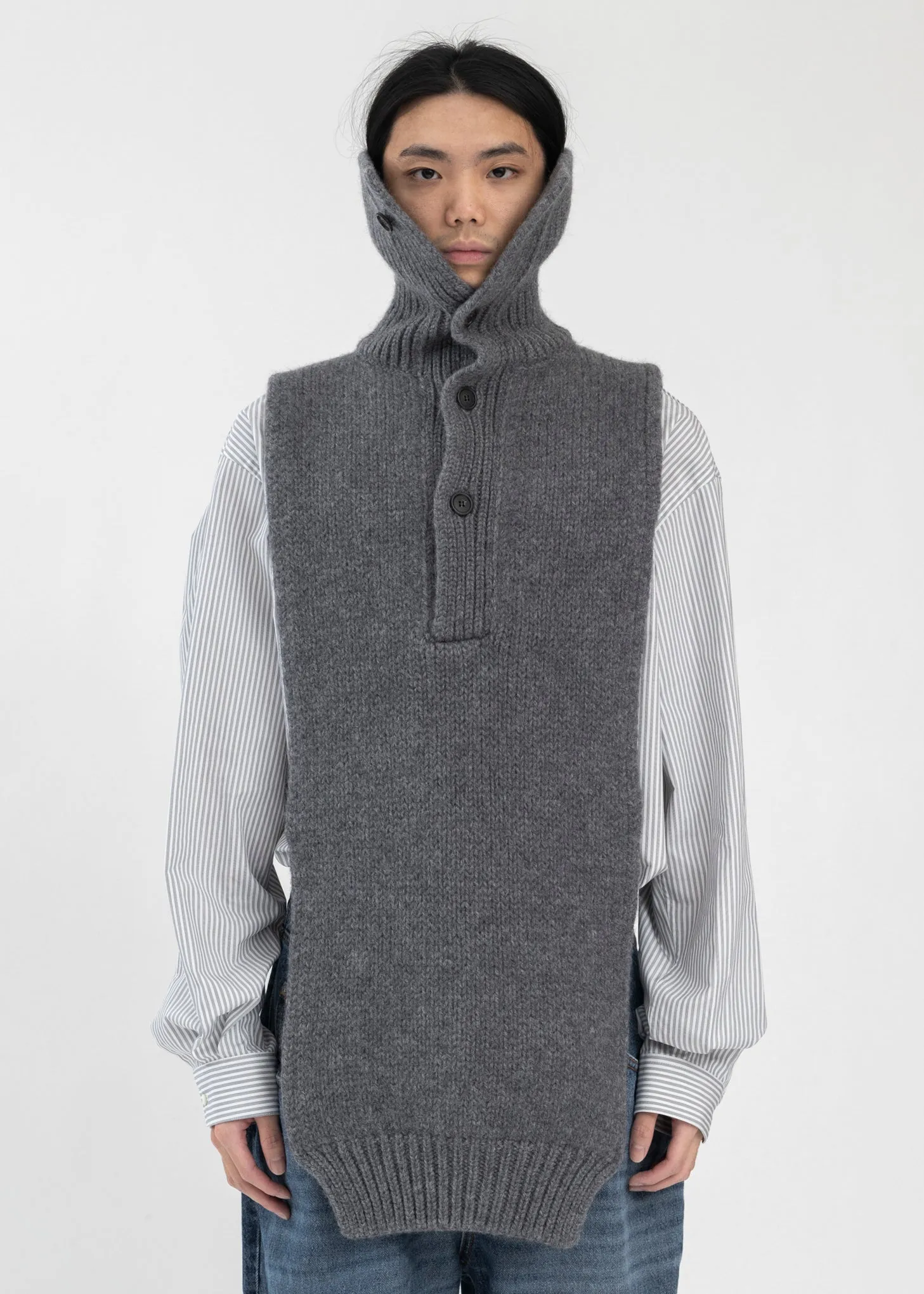 Medium Grey Turtleneck Scarf Chunky Rib