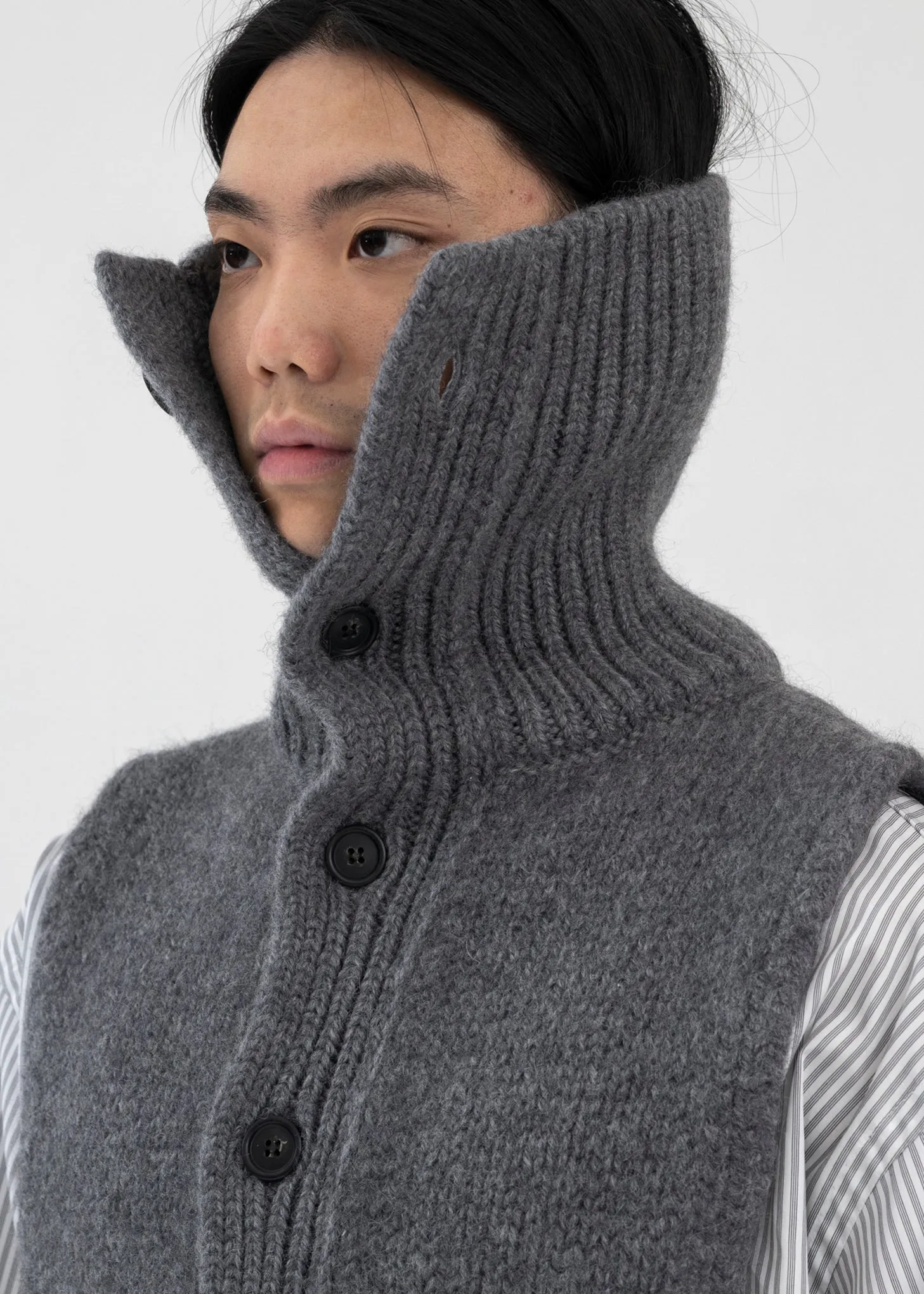 Medium Grey Turtleneck Scarf Chunky Rib